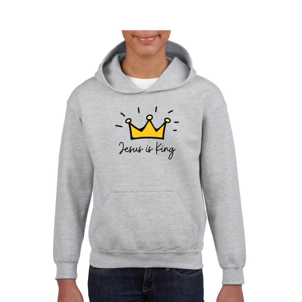 Jesus Is King Youth Hoodie Christian Faith Sweatshirt for Kids & Teens