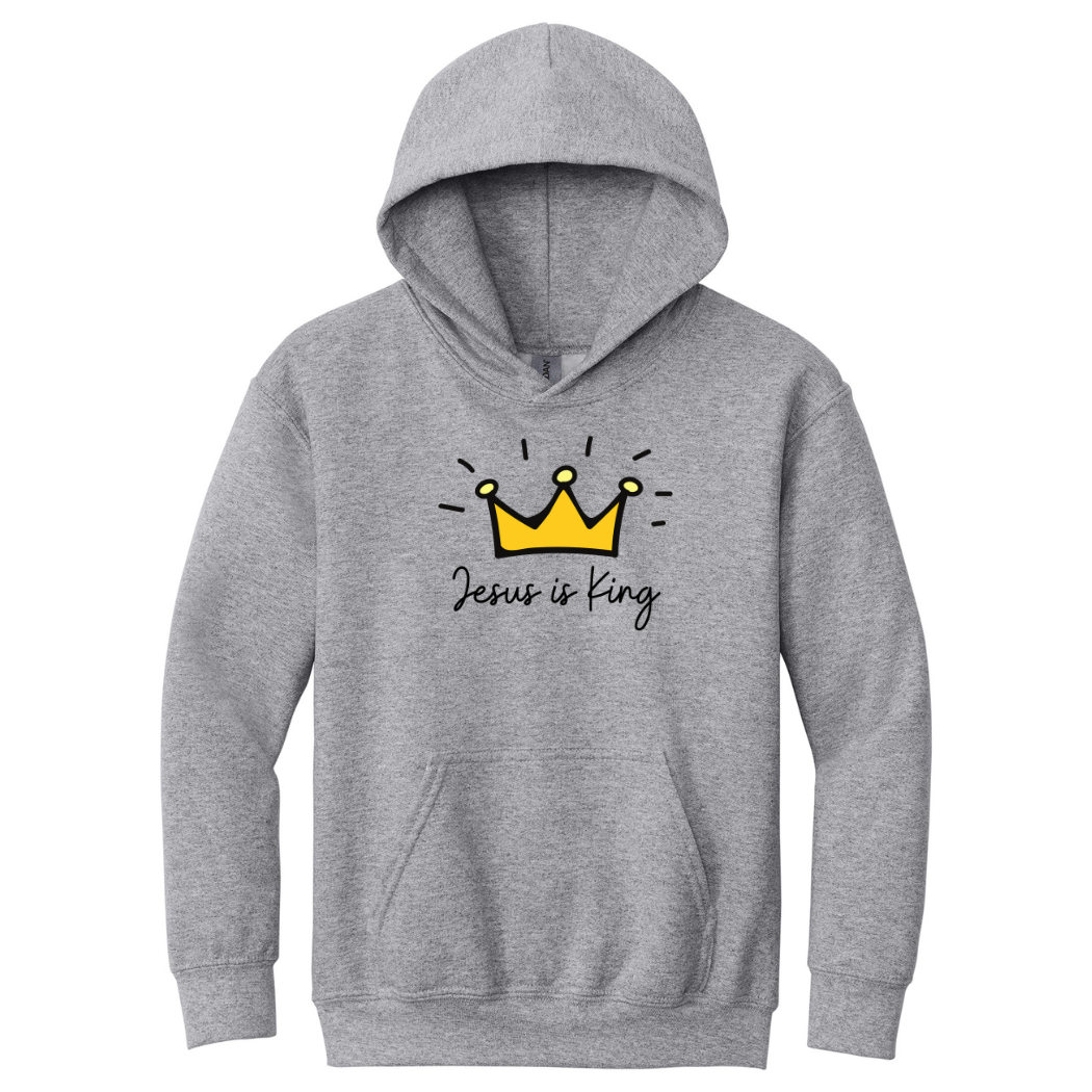 Jesus Is King Youth Hoodie Christian Faith Sweatshirt for Kids & Teens