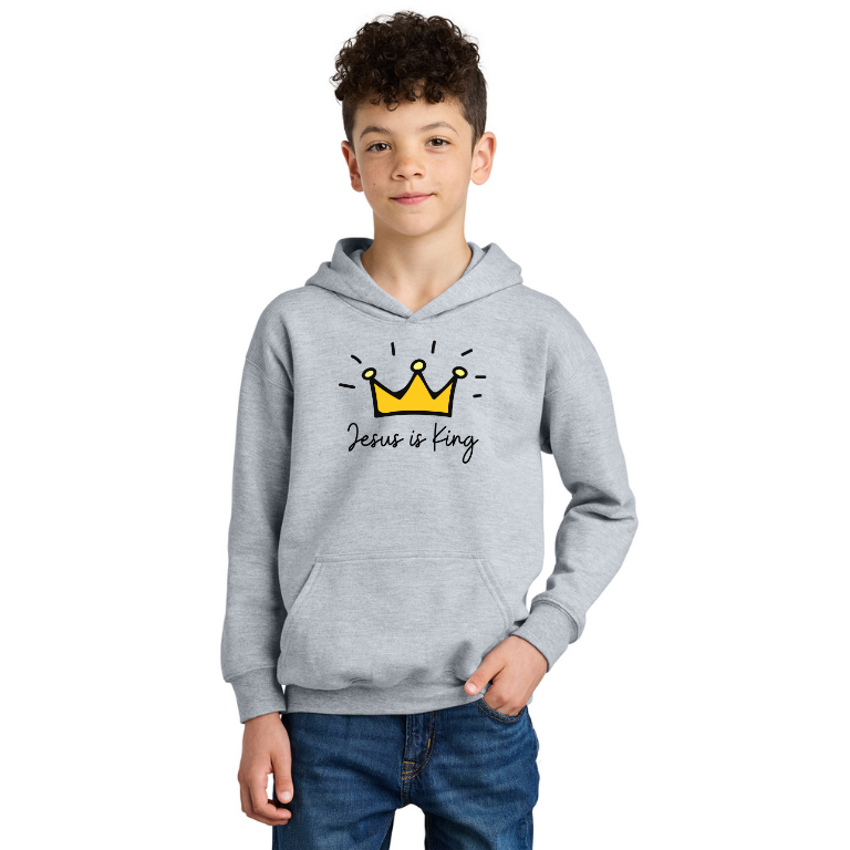 Jesus Is King Youth Hoodie Christian Faith Sweatshirt for Kids & Teens