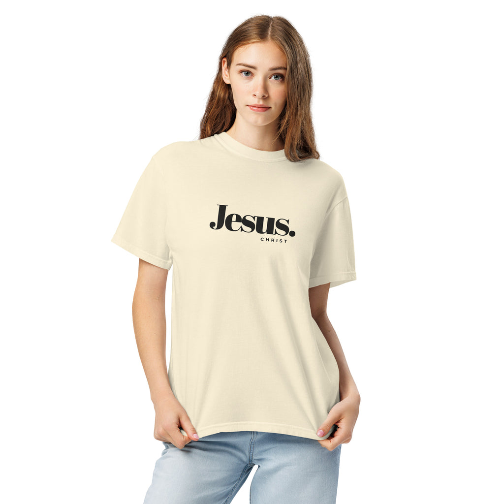 Jesus Christ Minimalist T-Shirt Christian Unisex 100% White Beige Cotton T-shirt