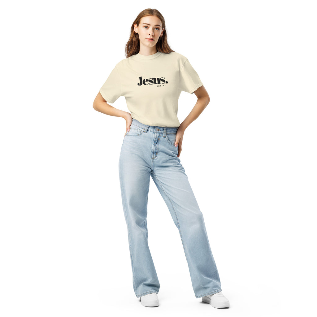 Jesus Christ Minimalist T-Shirt Christian Unisex 100% White Beige Cotton T-shirt