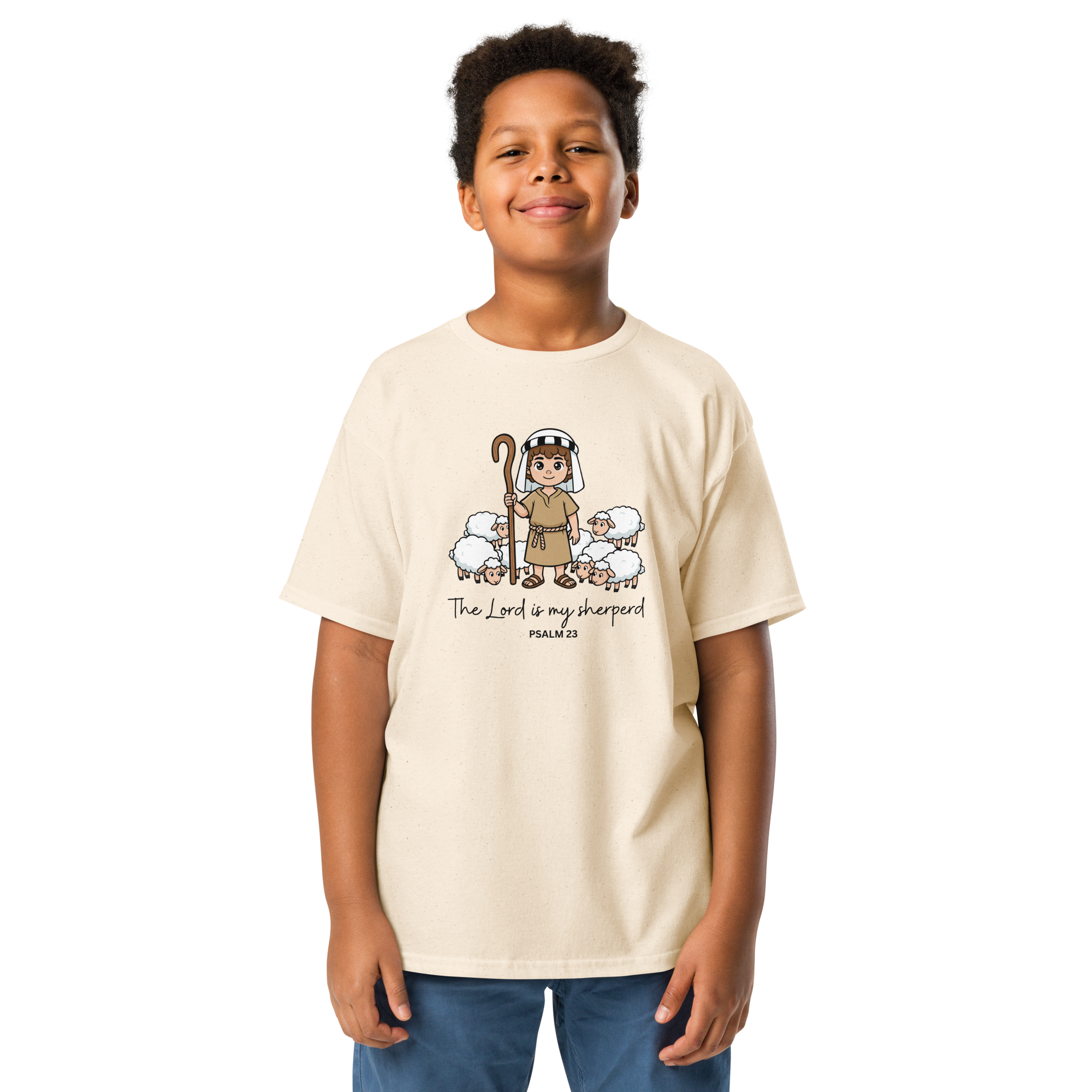 Youth Christian T-Shirt “The Lord Is My Shepherd” | Psalm 23 Cotton Unisex Christian Tee