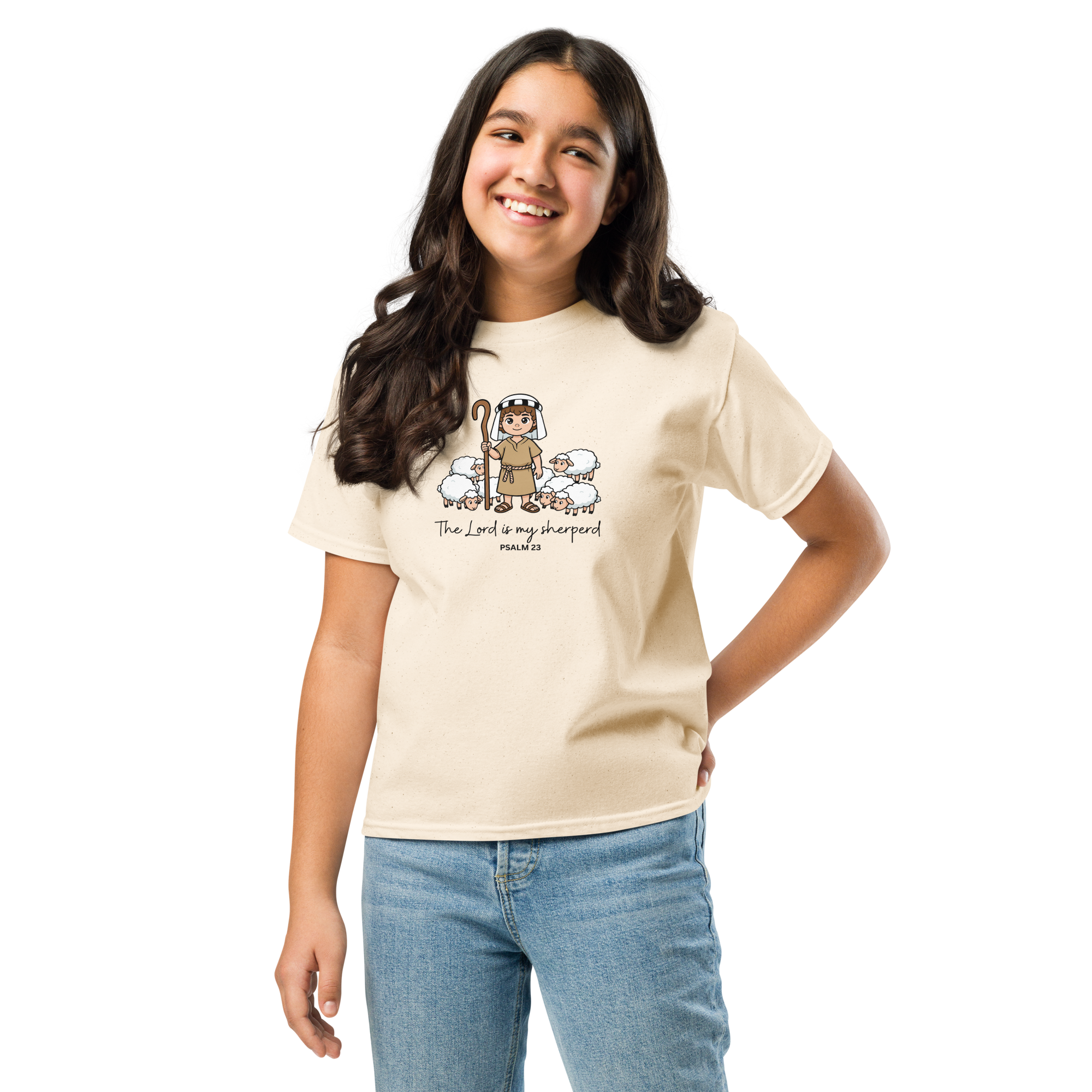 Youth Christian T-Shirt “The Lord Is My Shepherd” | Psalm 23 Cotton Unisex Christian Tee