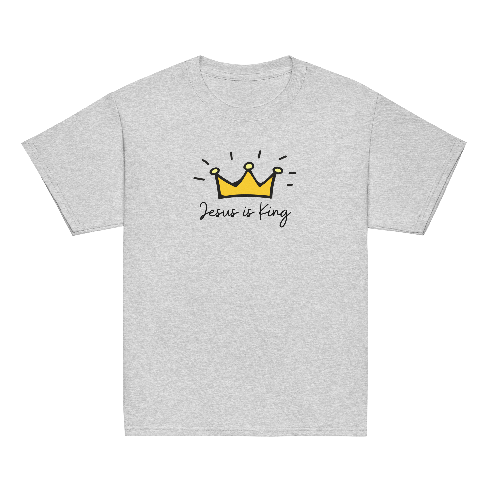 Youth Christian T-Shirt “Jesus Is King” Kids Cotton Unisex Tee Gray Color