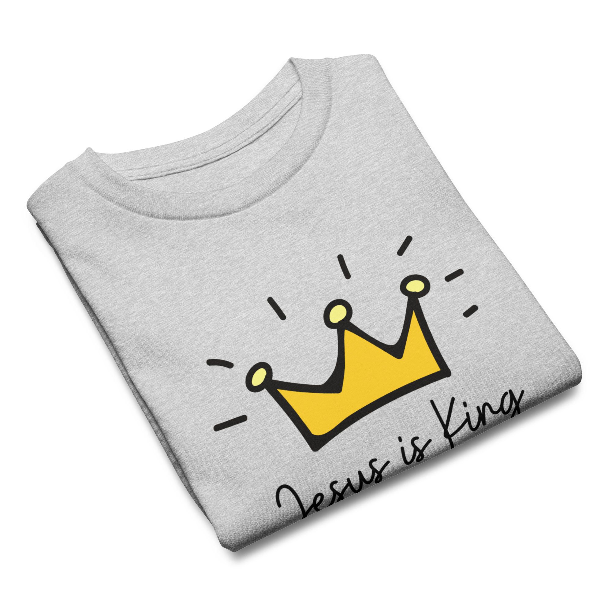 Youth Christian T-Shirt “Jesus Is King” Kids Cotton Unisex Tee Gray Color